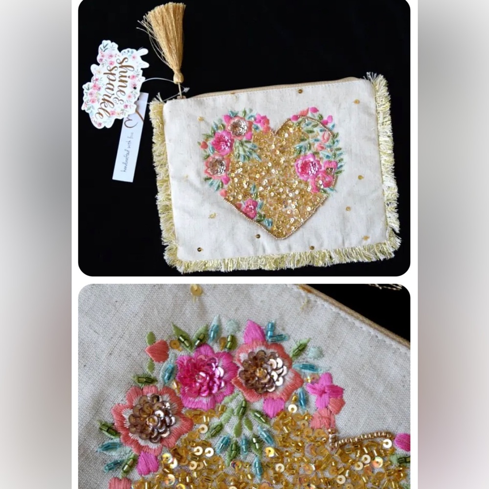 NEW Clutch Bag  Pink Gold Handcrafted India Embroidered Nor-e-Noire GoRgEoUs NWT